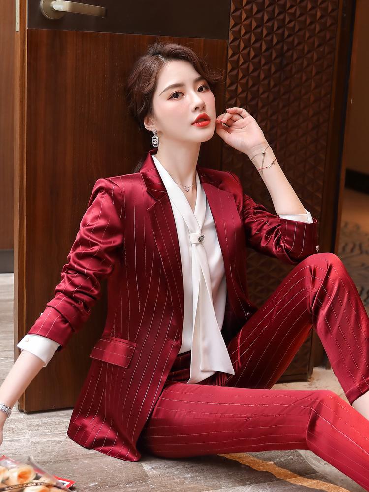 

Striped suit Korean style jacket and pants set 2piece set women office attire women professional clothes for womens suit, Blue coat and pants