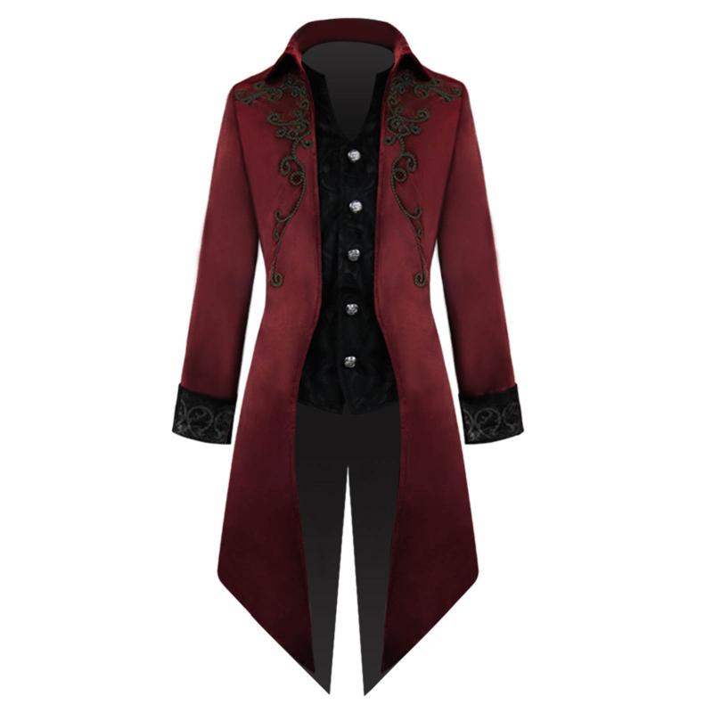 

Men' Men Gothic Hip Hop Trench Coat Vintage Printing Fashionable Steampunk Retro Uniform Stand Collar Long Sleeve Slim Coat, Black