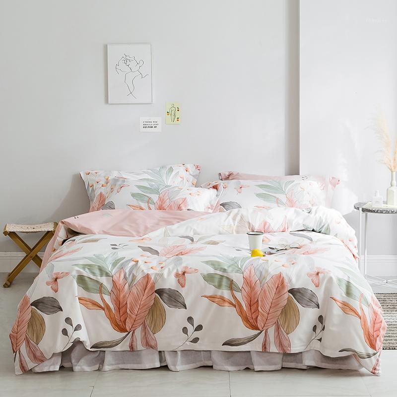 

44Flowers Leaves Prined 100%Cotton Ultra Soft Bedding Set Kids Girls  Queen King size Duvet cover Fitted sheet/Bed Sheet set1, Color 13