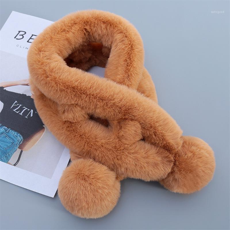 

Scarves Kids Winter Scarf Pompom Baby Boys Girls Warm Neck Knitting With Fur Ball Neckerchief Foulard Echarpe A201