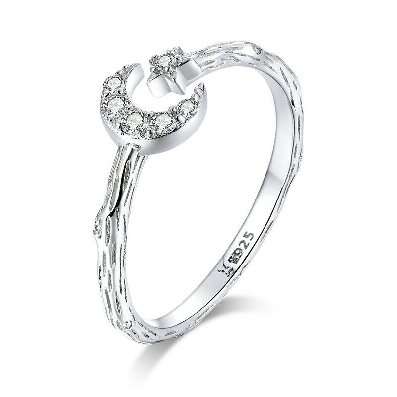 

Fashion European Women 925 Sterling Silver Moon & star Open Finger Ring Girls Gifts