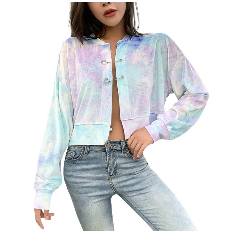 

Women Turndown Collar Tie-dye Patchwork Long Sleeve Buttons Coat Fashion Outdoor Sportwear Coat For Female 2020 Autumn Clothes, Multi