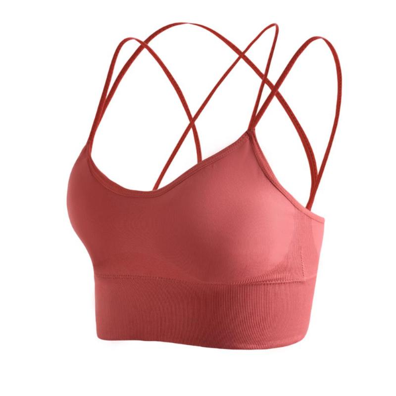

Women Sexy Crossing Spaghetti Straps Bra Quick Dry Shockproof Running Brassiere summer back gather running bra, Light pink
