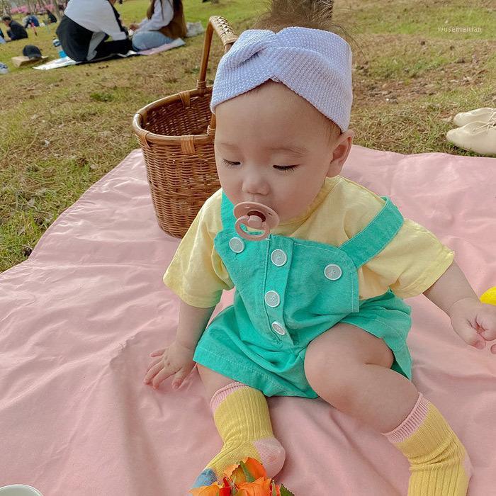 

Summer korean style little baby cute outfits baby boys girls solid color Tee and overalls 2 pcs sets1, Clothes set a