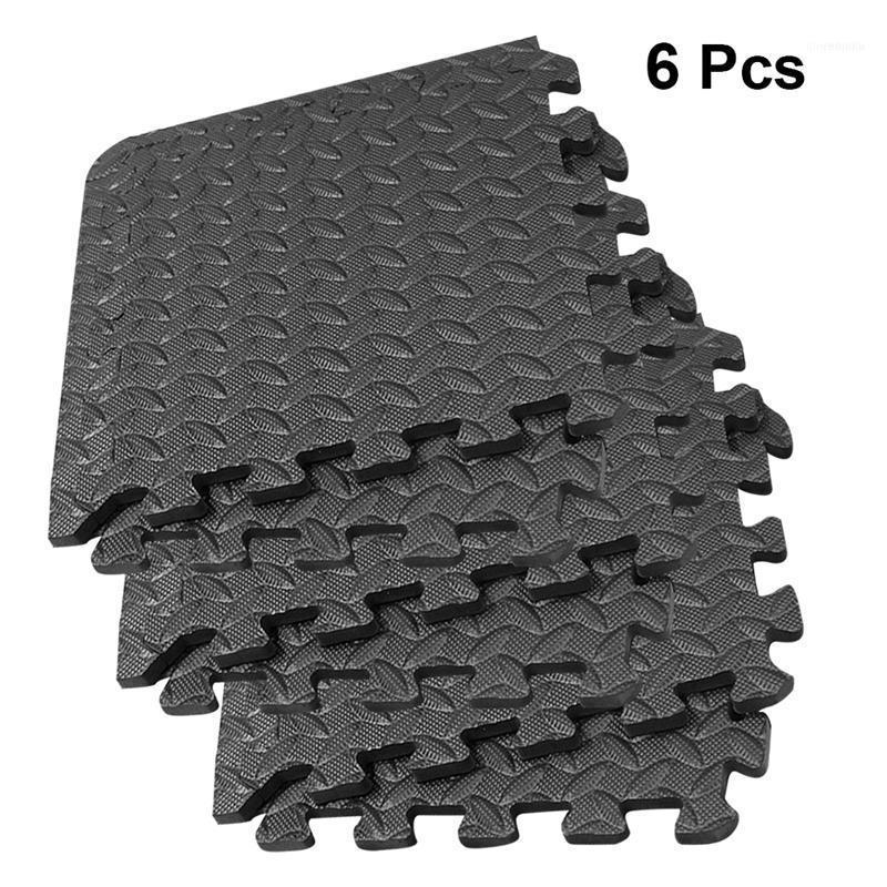 

6Pcs Splicing Floor Mats Yoga Mats Patchwork Rugs Thicken Absorption Floor Pads EVA Leaf Grain For Gym Dance Room11, Black