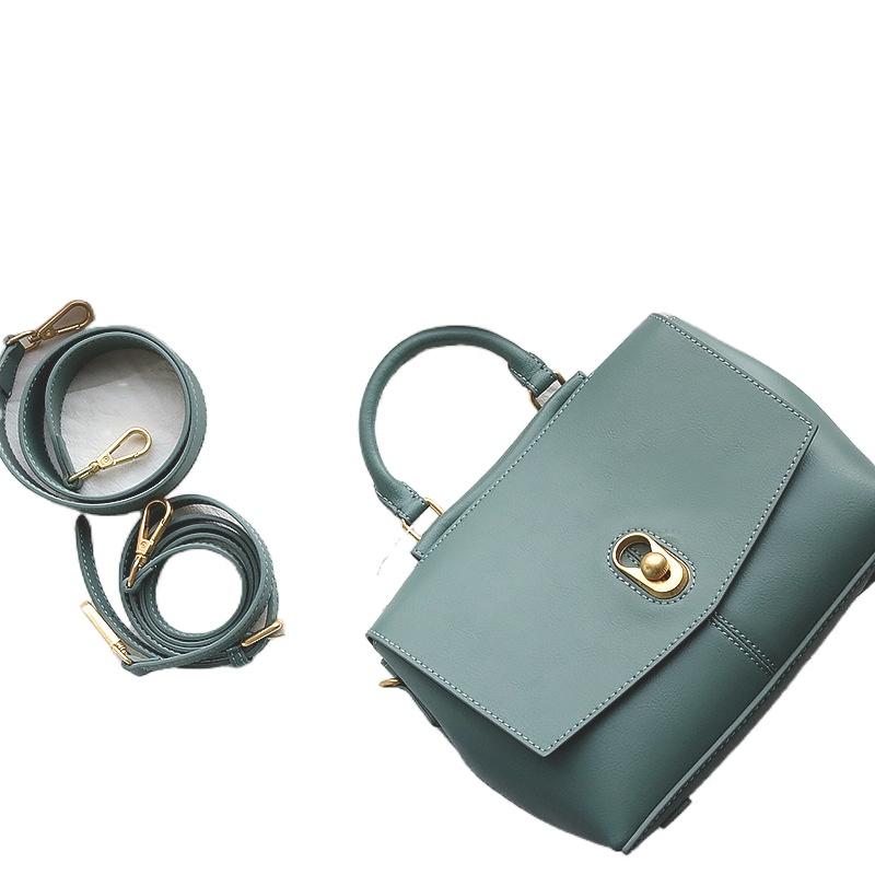 

One should women's bag 2021New leather simple retro fashion trend lock one shoulder slant cross portable versatile bag, Black
