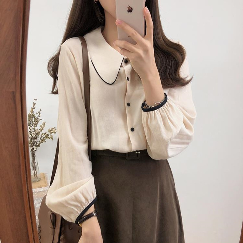 

2021 Spring Baby Collar Small Fresh Sweet Shirt Kb8d, Apricot pink.
