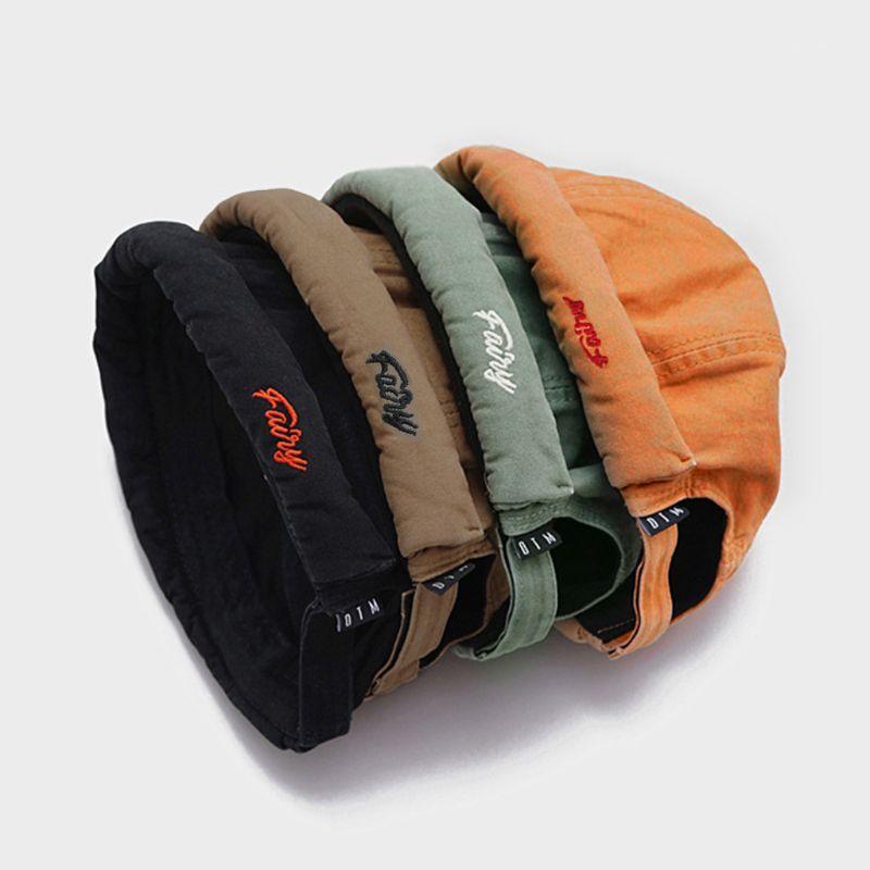 

Unisex Vintage Brimless Docker Cap Solid Color Letters Embroidery Adjustable Hip Hop Street Skullcap 6-Panel Beanie Cuffed Hat1, Bk