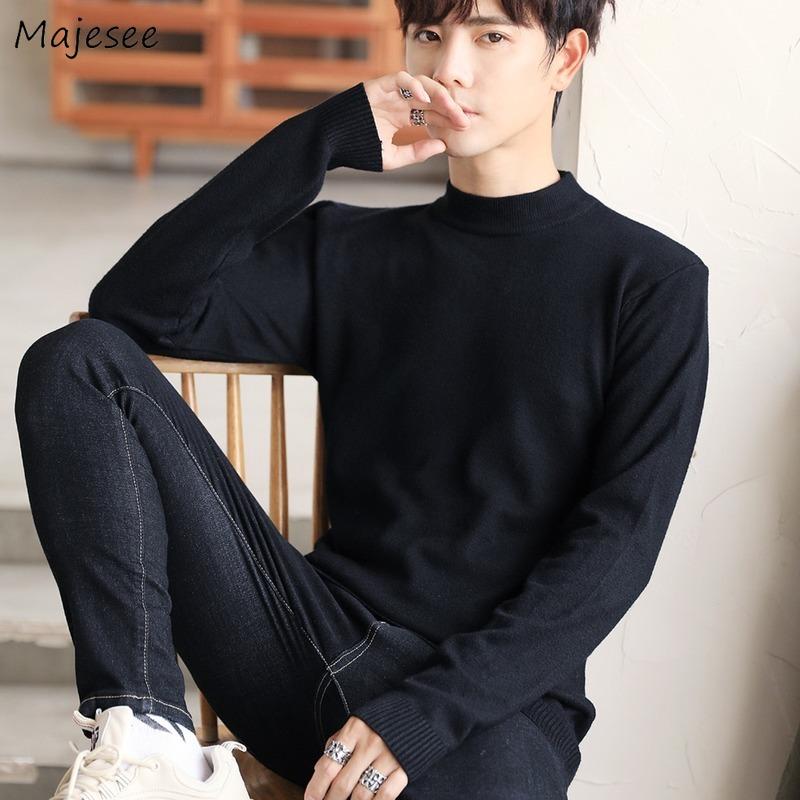 

Men Pullovers Sweater Turtleneck Knitted Solid Trendy Males Warm Leisure Soft Chic All-match High Elasticity Korean Style New