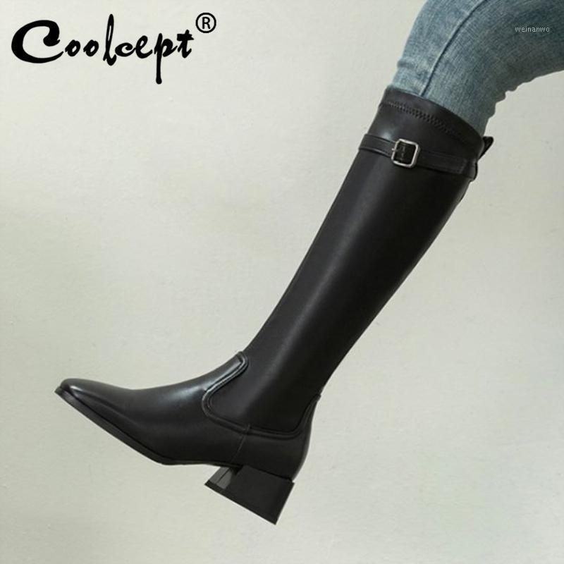 

Coolcept Plus Size 31-43 Women Knee High Boots Patchwork Buckle Women Winter Long Boots Daily Fashion Cool Shoes Ladies1, Black