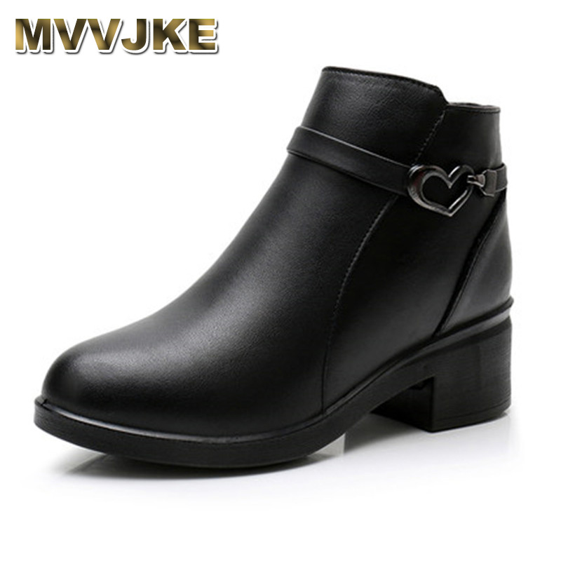 

MVVJKE 2020 fashion new Genuine Leather women's boots winter thick wool lined genuine Leather women snow boots, Black