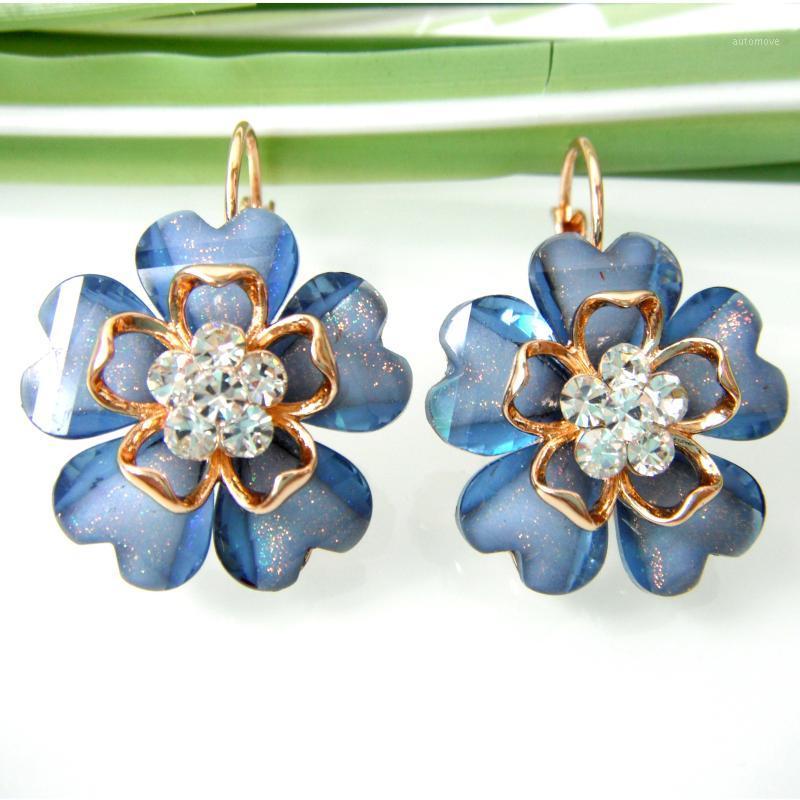 

Navachi Multicolor Flower Acetate Crystal Rhinestone Yellow GP Ear Hook Leverback Earrings SMT25301