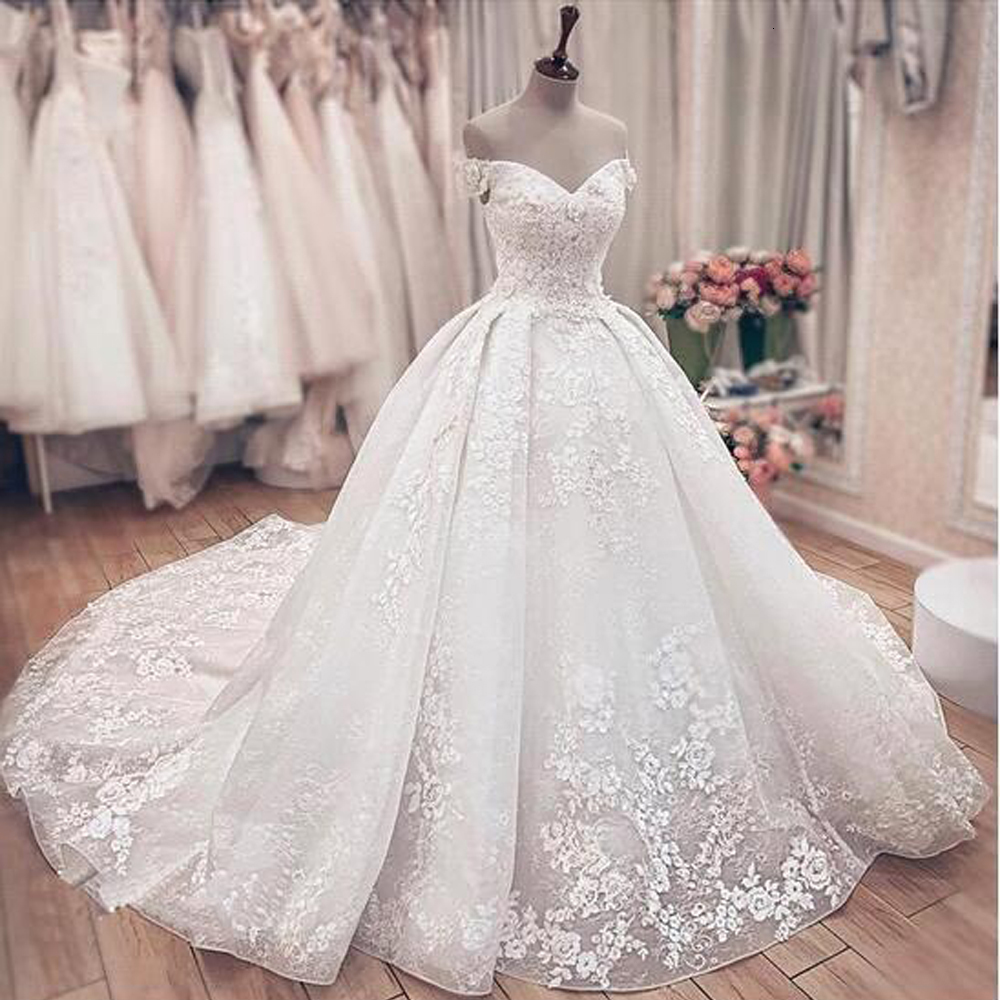 

2021 Princess Dresses, with Lace, Shoulder Off, Wedding Gowns D71X, White