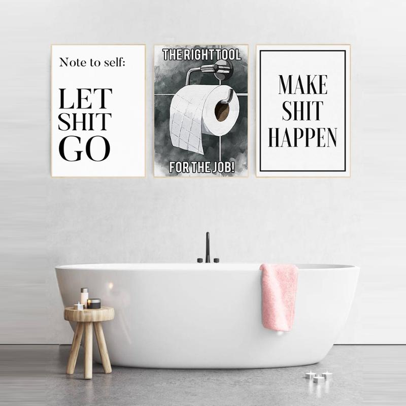 

Funny Toilet Poster Bathroom Wall Art Prints Note To Self Minimalism Canvas Painting Quote Black White Typography WC Sign Decor