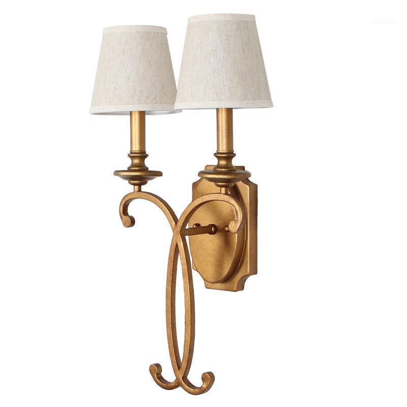 

American wall lamp living room bedroom bedside lamp pastoral country simple Nordic double-headed iron antique copper1