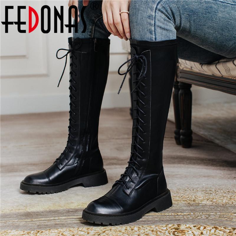 

FEDONAS Sexy Knee High Boots For Women Wide Calf Genuine Leather Cross Tied Chunky Heels Shoes Woman Night Club Slim High Boots, Heiniupid