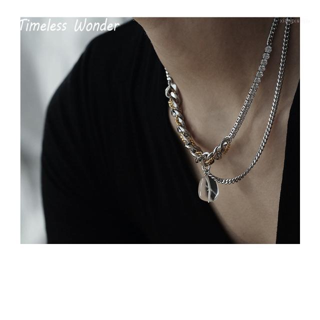 

Timeless Wonder Zirconia Clear Stone Chains Choker Necklace Women Jewelry Punk Ins Designer Party Top Trendy Goth Rare Gift 1421 Chokers, Golden;silver