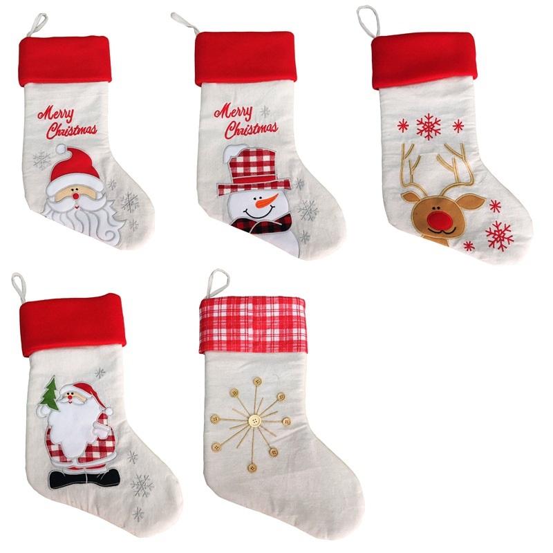 

50pcs Christmas Stockings 43cm Home Holiday Decoration Linen Embroidery Santa Socks Christmas Home Holiday Gift Bag WB1251