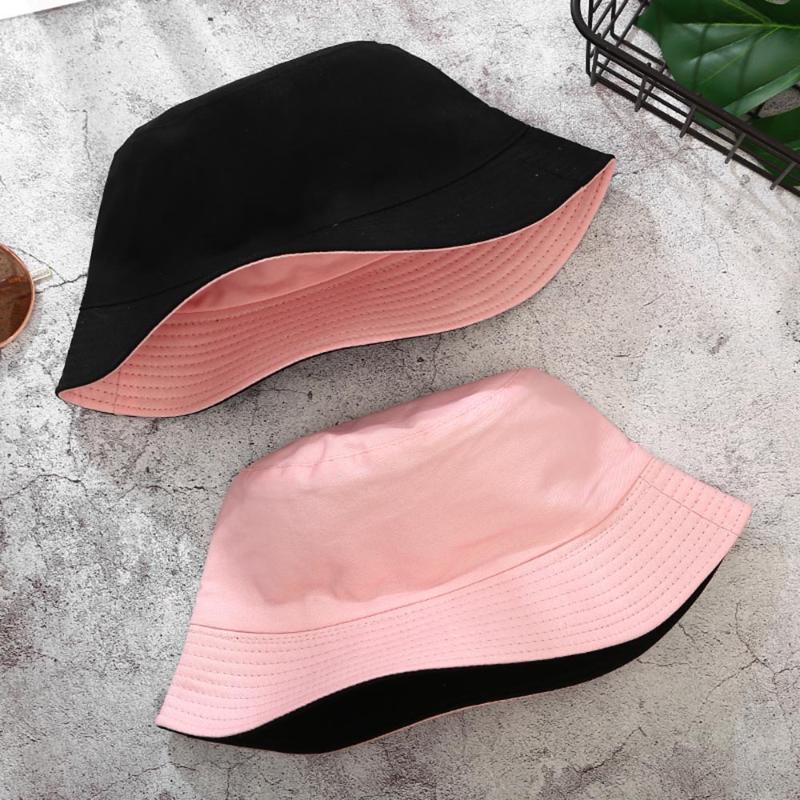 

1pc Double-sided Wearing Cap Visor Solid Color Bucket Hat Men And Women Cotton Flat Sun Hat Reversible Fisherman Bucket Cap, Orange black