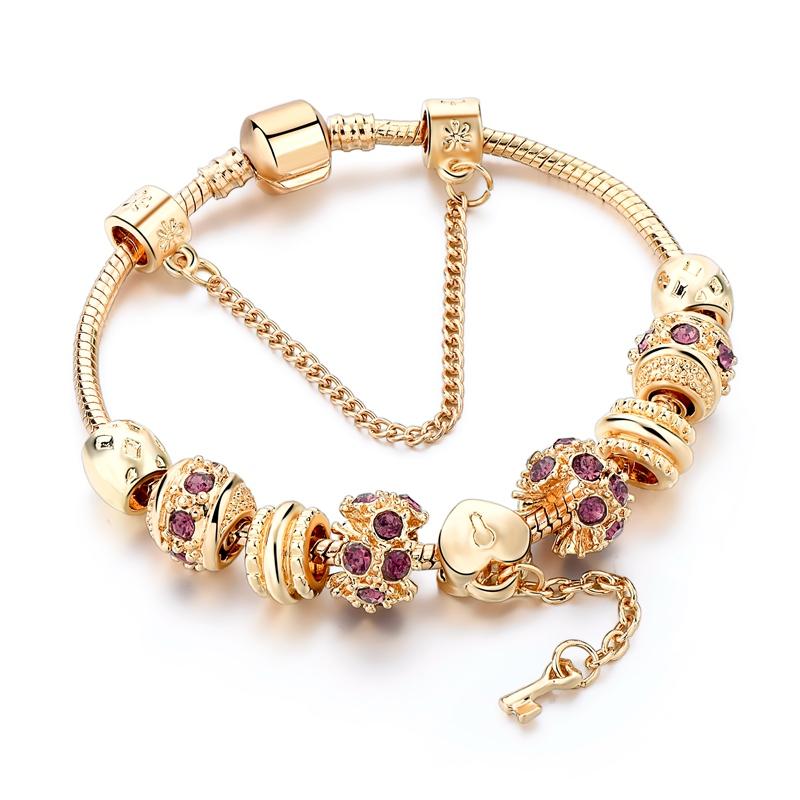 

GRAPES 2020 Trendy gold color Key shape diy Bracelets&Bangles For Women Chain Bracelets Charm Crystal Jewelry Bracelet Wholesale