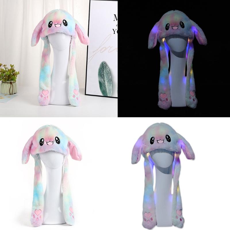 

LED Glowing Colorful Plush Animal Hat Moving Ears Cosplay Party Cap 6XDA, Blue;gray