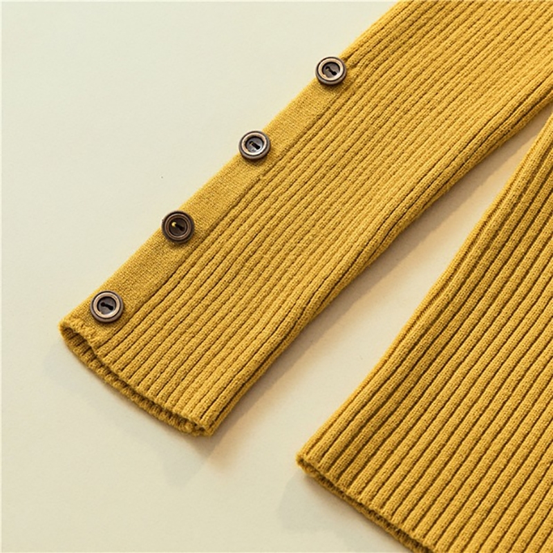 

shintimes Knitted Sweater Button Pullovers Pull Femme High Elastic Autumn Winter Women Sweater Jumper Pullover Sleeve Long 201204, Yellow