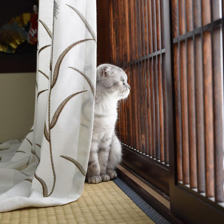 

Japanese Cotton Linen Reed Embroidery Tatami Study Window Curtains for Living Room Bedroom Custom Curtains Japanese Home Decor, Tulle