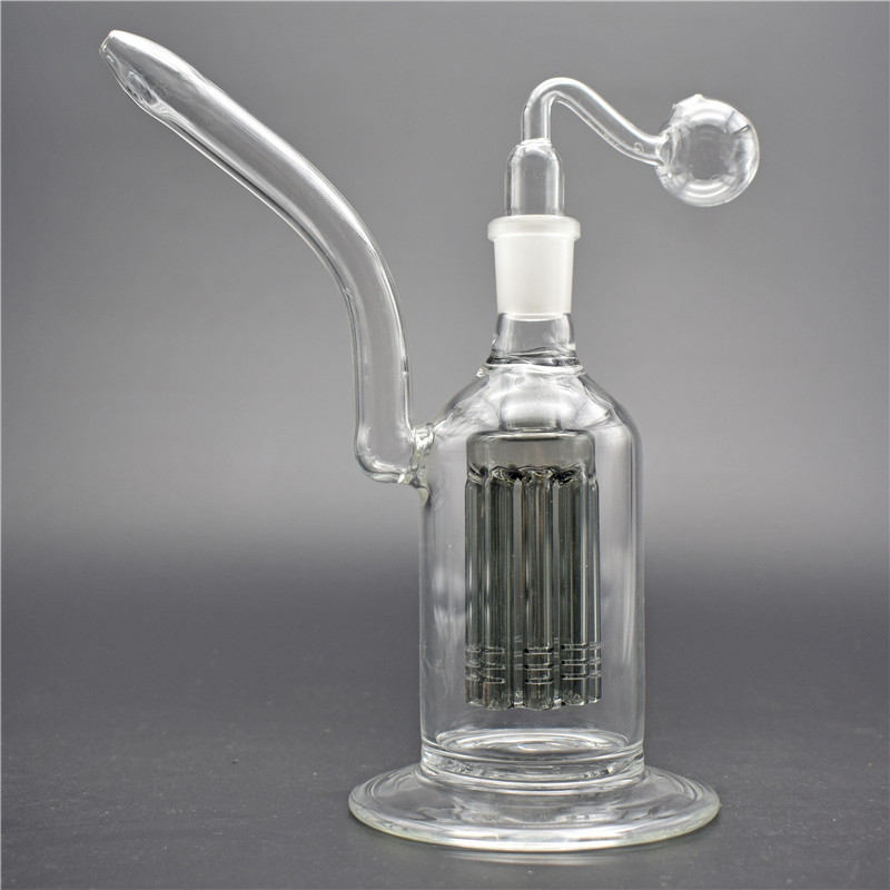 

hookah 8 Arms Tree percolator Glass Dab Rigs Beaker Bongs 8inch Glass hookah recycler Water Pipes 14mm ashcatcher bong with glass oil burner pipe