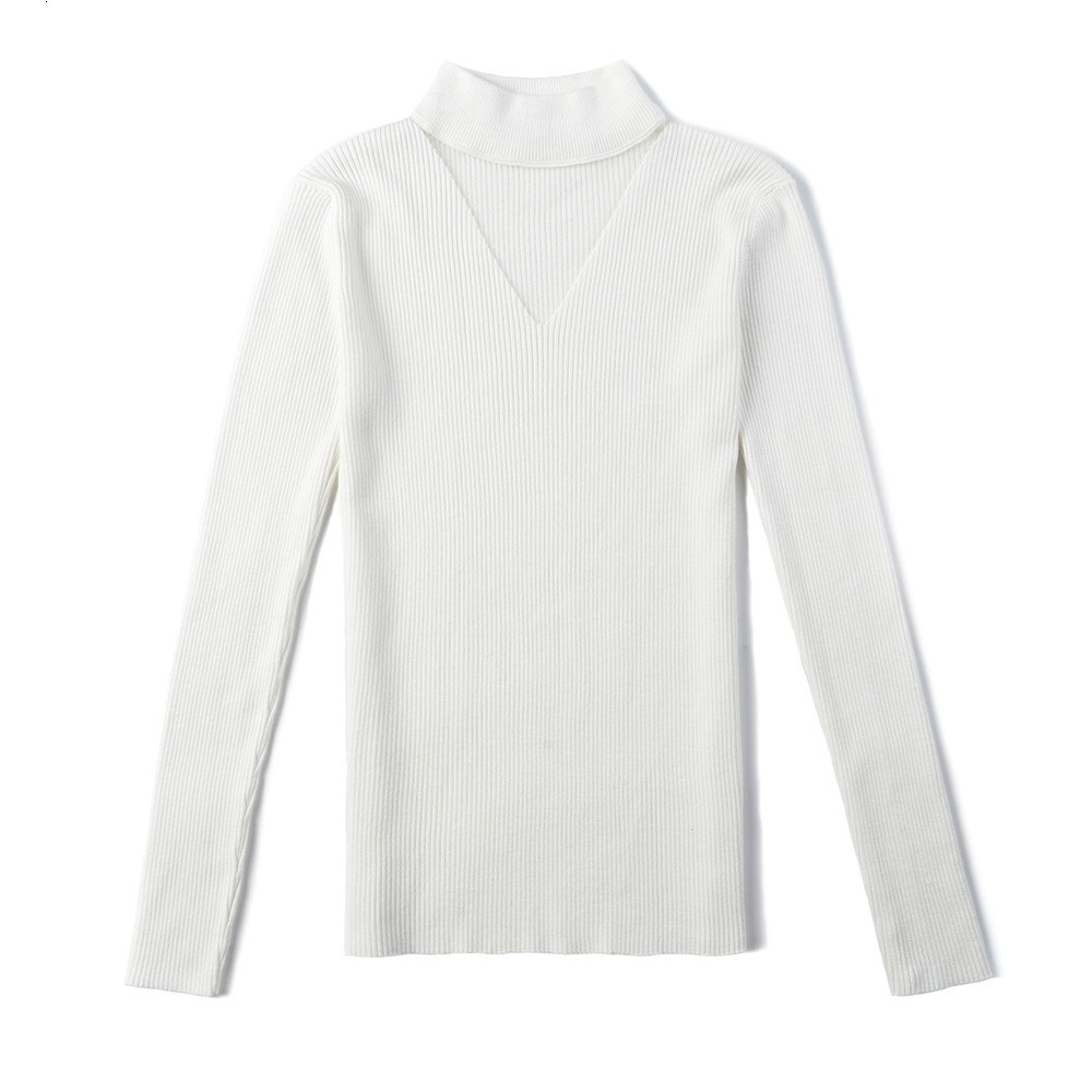 

2021 New Autumn Winter Thick Women Knitted Ribbed Pullover Sweater Long Sleeve Turtleneck Slim Jumper Soft Warm Pull Femme Ad8r, White