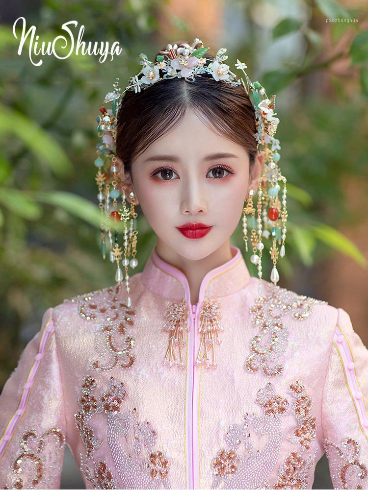 

NiuShuya Luxury Chinese Bridal Headdress Beaded Costume Flower Hairpins Gold Long Tassel Wedding Jewelry Hair Accessories Clips & Barrettes, Golden;silver