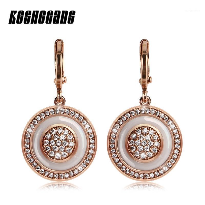 

Hot Vintage Fashion Drop Earrings For Women Black White Ceramic With Shining Crystal Rose Gold Color Copper Party Jewelry Gifts1