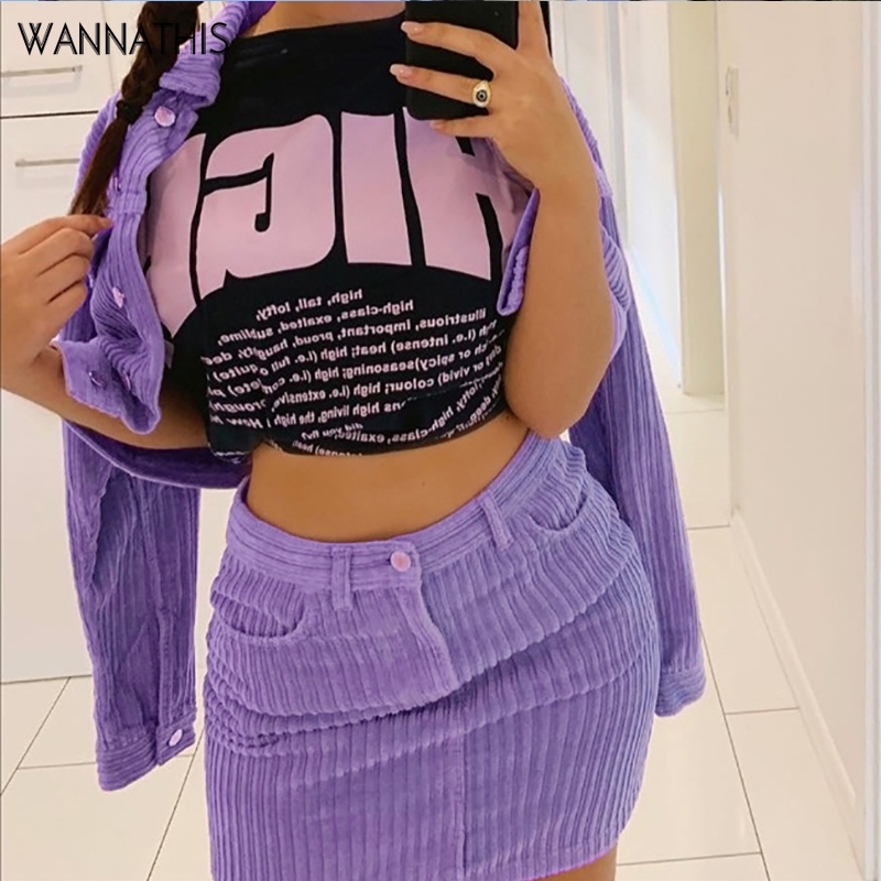 

Wannathis Corduroy Purple Zipper Pockets Mini Skirts Women Casual Winter High Waist Striped Skinny Stretchy Thick Stripe Skirts Y200326