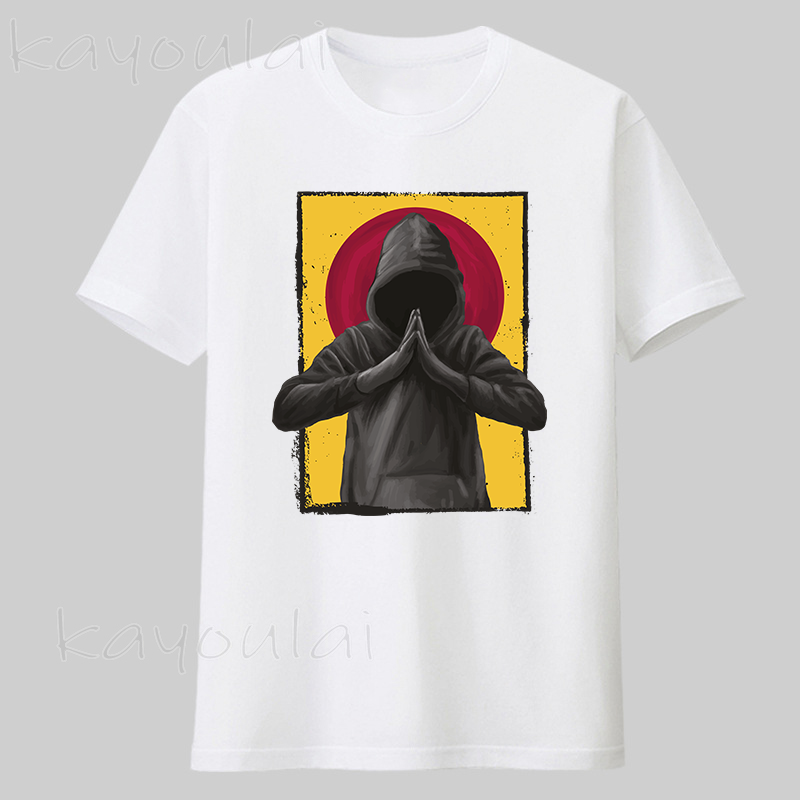 

Men's T-Shirts Summer Retro Style Man Praying In A Hood Realistic T-Shirt Street Fashion Printed Short-Sleeved Loose Oversized, White;black