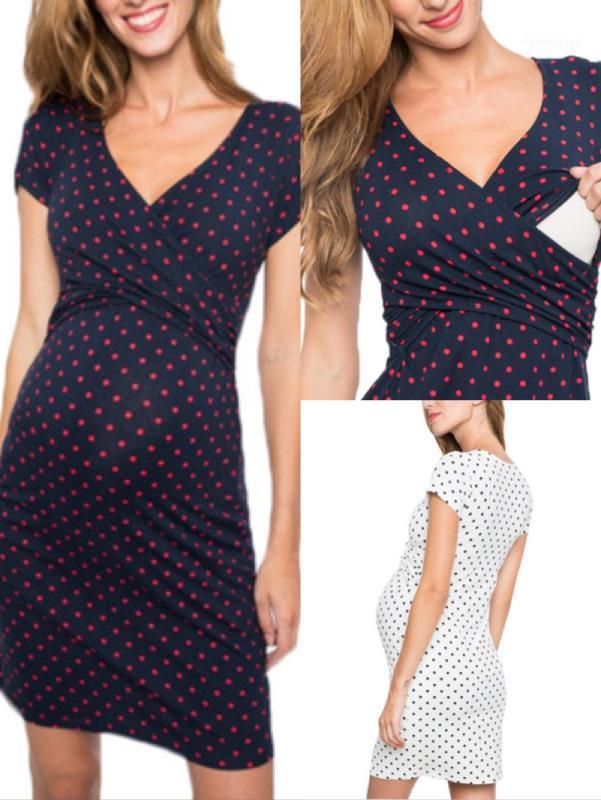 

2020 Women Pregnant Maternity Nursing Breastfeeding Summer Dress beach clothes for pregnant women T-shirt vestidos de maternidad1, T-dark blue