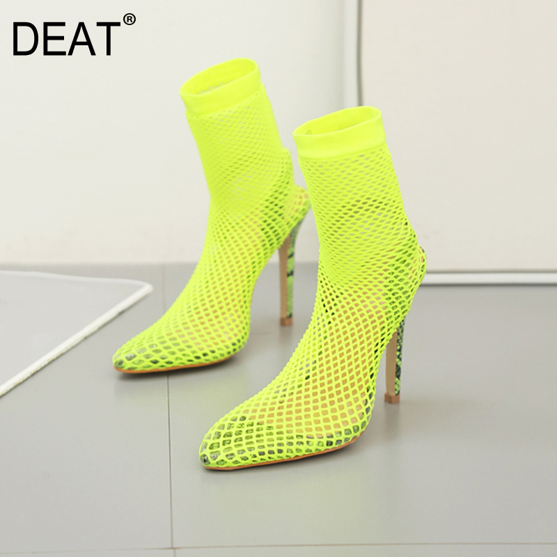 

DEAT] 2020 Pointed Toe Mesh Hollow Out Sexy Single Shoes Women Thin High Heels Cool Boots New Spring Summer Fashion Tide 10G877, Black