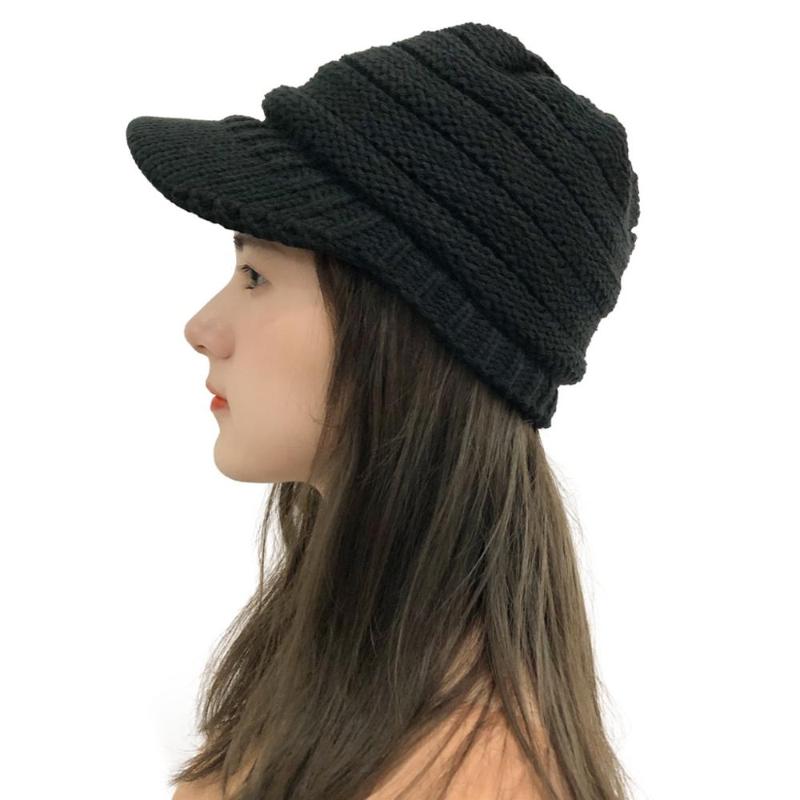 

Beanie/Skull Caps Winter Knitted Beanies Hats Women Thick Warm Beanie Hat Ladies Knit Stitching Bonnet Outdoor Riding Peaked Cap, Black