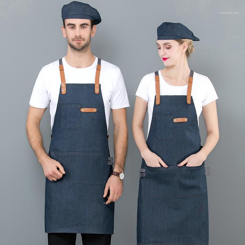 

Long Apron Denim Restaurant Hotel Waist Chef Apron Bar Pub Kitchen Waiter Waitress Cook Universal Cooking Hat Caps 56-58cm1