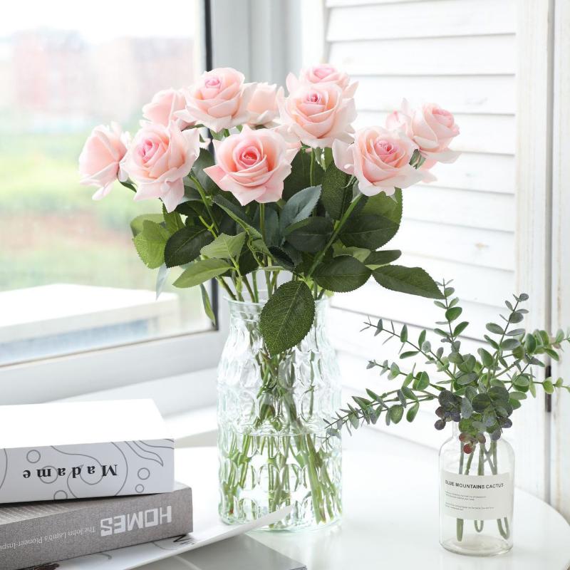 

12pcs/lot Artificial Flowers Real Touch Silk Pink Roses Flower Bouquet Wedding Party Supplies Fake White Roses Decoration Home, Blue
