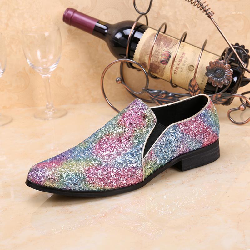 

Christia Bella New Fashion Shining Color Sequins Real Leather Male Plus Size Pointed Toe Party Shoes Nighclub Prom Men's Shoes1, Multi
