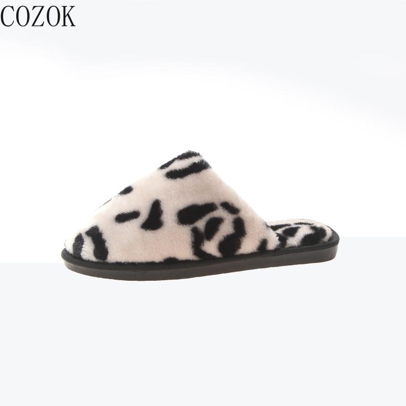 

Women's Winter Slippers Casual Home Simple Women's Shoes Leopard Print, Fashion Furry Comfortable and Warm Shoes, Black