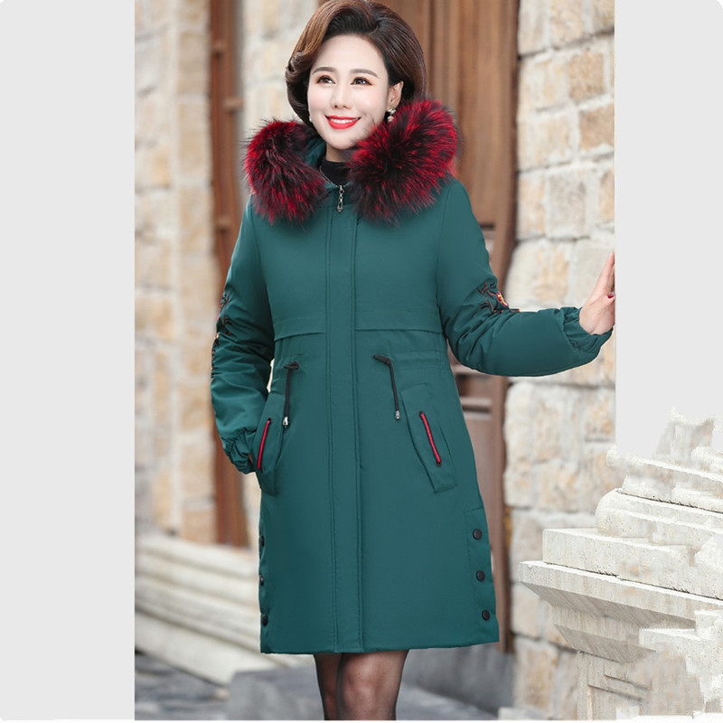 

2021 New  size female jacket with hood down casual cotton warm winter coat embroidered plus velvet thick parker outerwear, Black