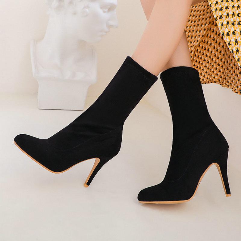 

Sexy Woman Black Red Yellow Shoes Socks Boots Stretch Suede Nude Boots Ladies High Heels Fashion Shoes 2021 Female Short, Light purple shortha