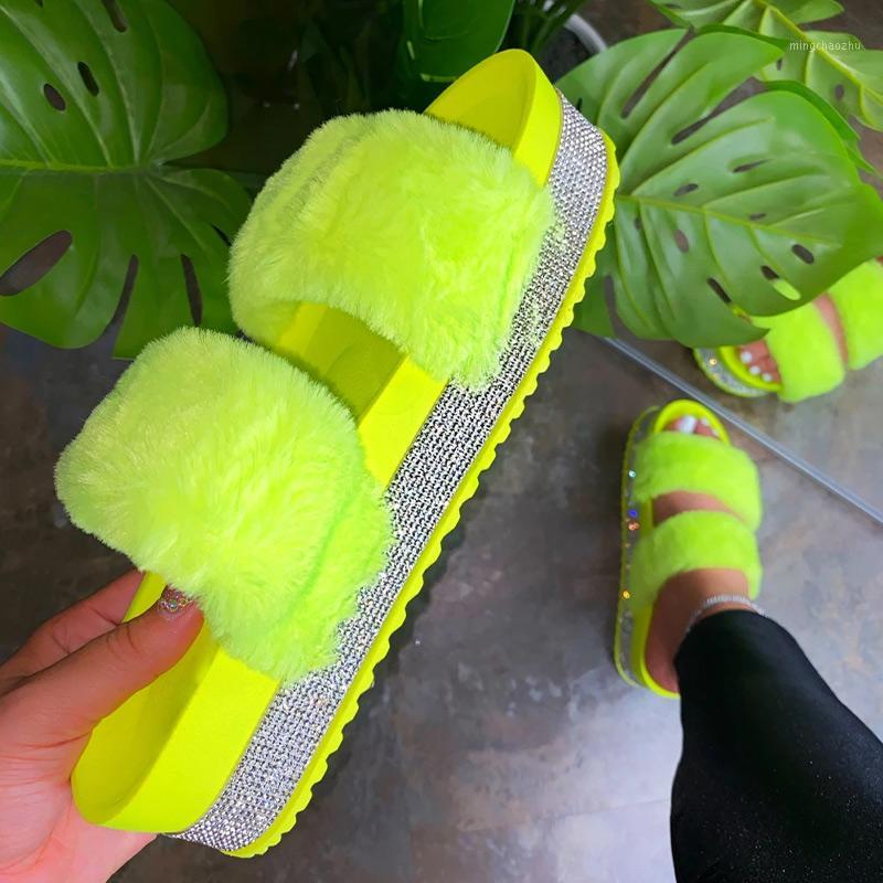 

Women Fur Slippers Shoes Furry Fluffy Slippers Platform Outdoor Home Shoes Female Flip Flops Slides for Woman 2020 Wholesale1, White 1