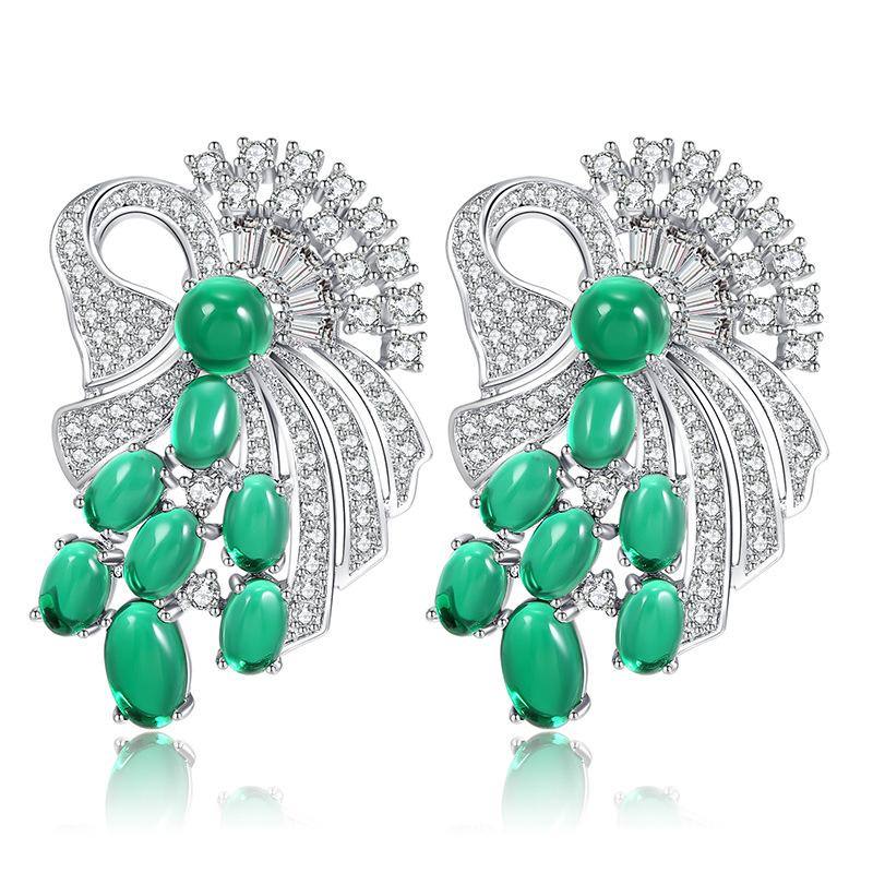 

Stud EYER High Quality Fashion Luxury Green Cubic Zirconia White CZ Silver Plated Feather Big Earrings For Women Brincos Jewelry
