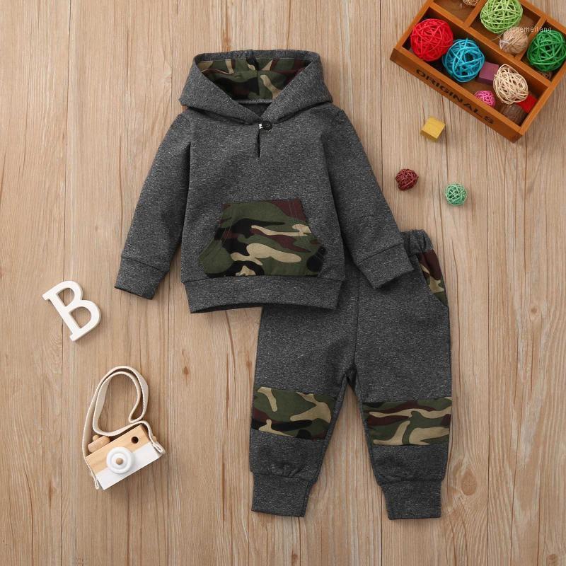 

Newborn Baby Long Sleeve Camouflage Printed Hoodie Sweatshirt Top+long Pants Set Long Sleeve Fall Winter Clothing Navidad1, Gray