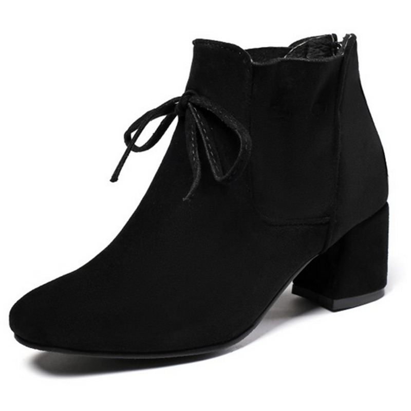 

2021 New Casual Ankle Boots Cross-tied Square High Heel Fashion Women Party Shoes Black Warm Size 34-43 Qtcg