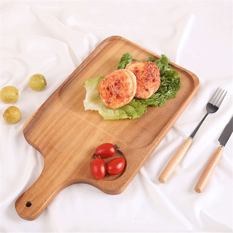 

2021 New Tea Dishes Rectangle Shape Beef Wood Pan Fruit Candy Saucer Dessert Dinner Storage Plate Pizza Bread Tray 14qw