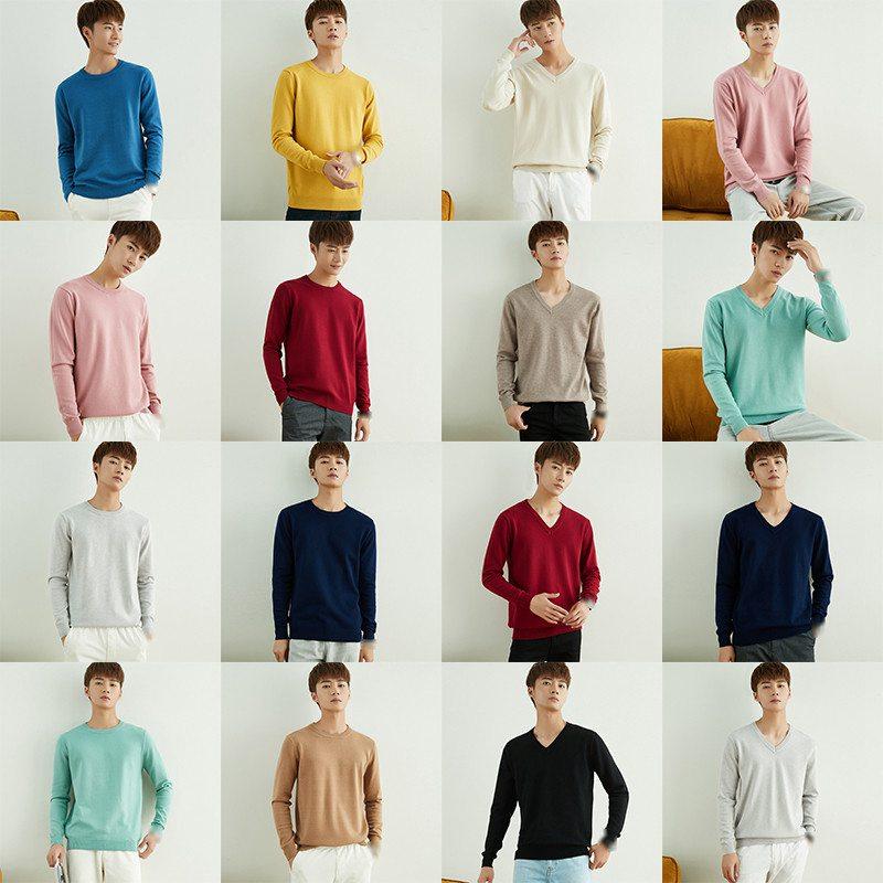 

Fashionable autumn and winter men's t-shirt t-shirt V-neck loose youth solid color sweater, 1lightgray