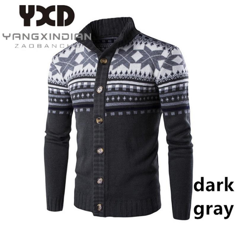 

Fashion Printed Sweatercoat Men Cardigan Sweaters Christmas Sweater For Man Casual Stand Collar Single Breasted Men's Knitting, White