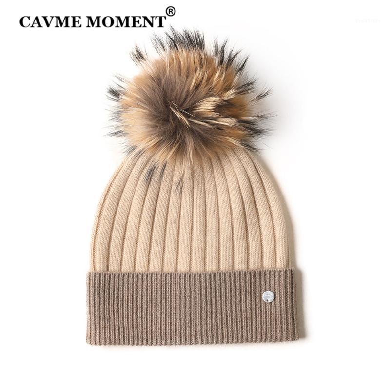 

CAVME Real Fur Cashmere Pompon Skullies Beanie Hat Knitted Cashmere Hats for Women Men Unisex Winter Cap1
